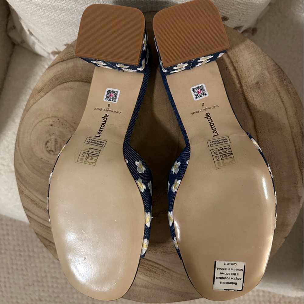 NEW | Larroudé Brigitte Flower-Embroidered Denim Mules - Picture 9 of 13
